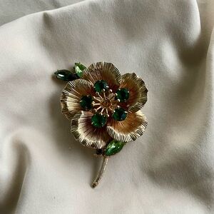 Vintage Coro Rhinestone Flower Brooch